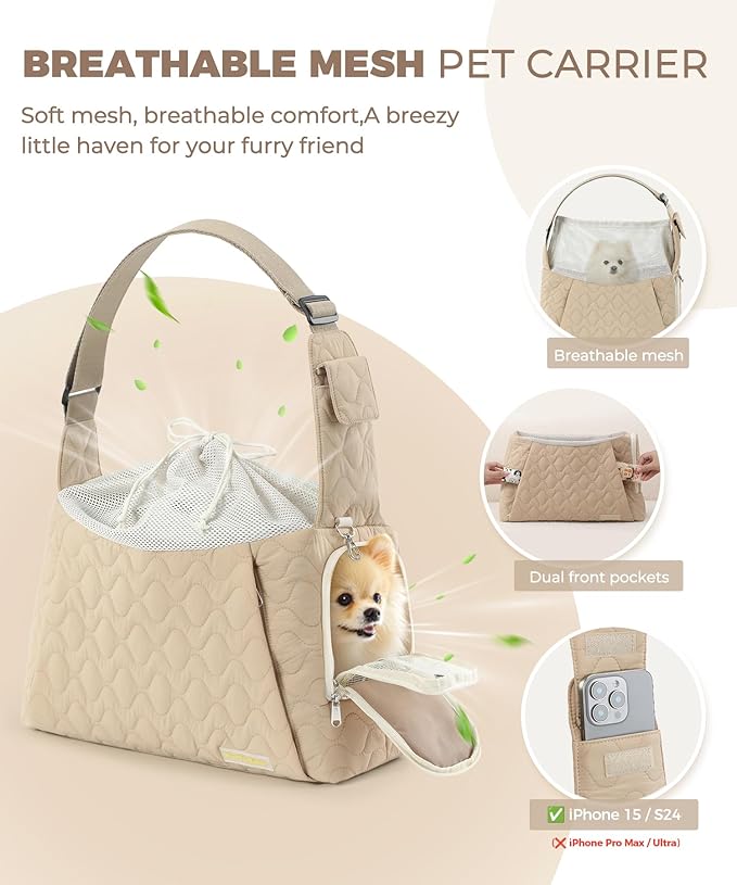 JourCraf Dog Carrier Sling for Small Dogs, Front Cat Sling & Cats Up to 15 lbs, Dog Purse with Adjustable Strap Front Zipper Pocket, Double Safety Feature, Hands Free for Travel