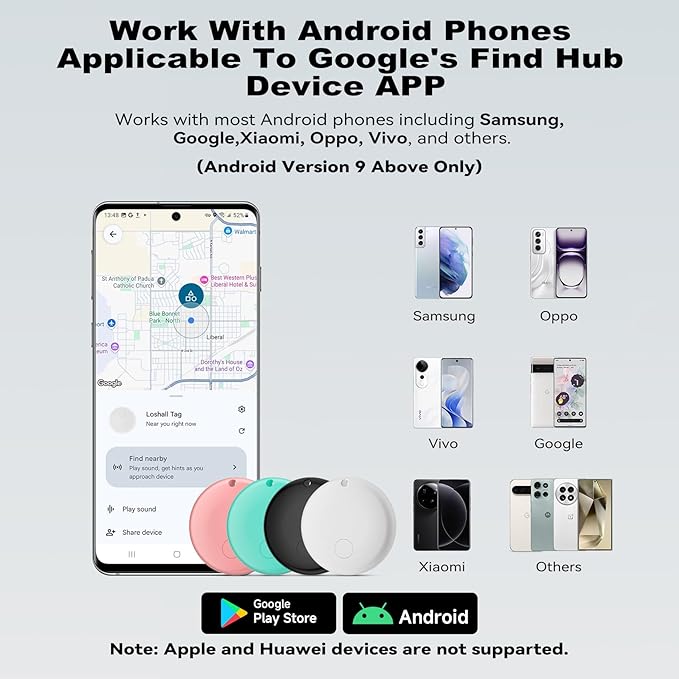 Air Smart Tag Tracker for Android, Google Android Tag Tracker Work with Google Find My Device (Find Hub), Key Finder/Luggage Tracker/Item Locator (Macaroon, 4 Pack)