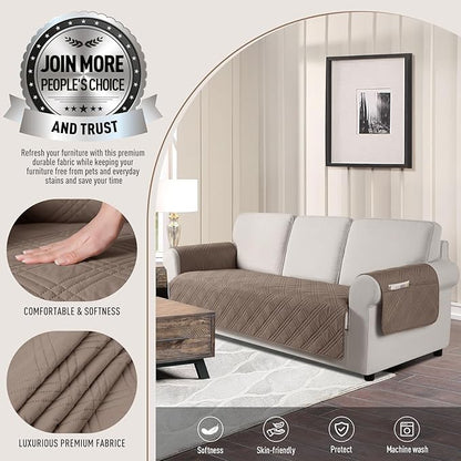 TAOCOCO Waterproof Couch Covers for Pets Dogs with Non Slip Backing, Sofa Seat Covers with Side Pocket for 3 Cushion Couch Washable Dog Couch Cover Protector Sofa Slipcovers(Sofa, Taupe)