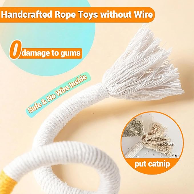 Kingtree Cat Toy Chew Ropes, 2 Pack Cotton Rope Cat Chew Toys Interactive Catnip Rope Toys for Indoor Cats Teeth Cleaning, Bite Resistant Chew Ropes Without Wire