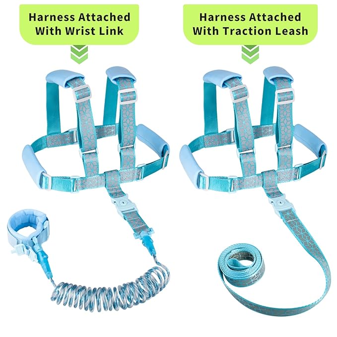 Toddler Leash Harness Backpack 4-in-1, Anti Lost Wrist Link & Safety Strap for Kids Boys Girls, Reflective Adjustable Baby Walking Belt for Park Zoo Travel, Child Cute Reins (Blue)