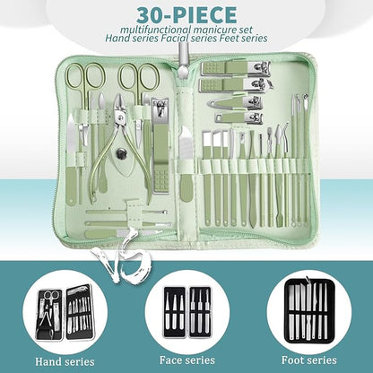 30 in 1 Manicure kit Personal Care Men's Accessories, Professional Nail Kit Pedicure Kit, Toe Nail Clippers for Men and Beauty Tools Portable Set, Travel Deluxe Convenience Set(Green)