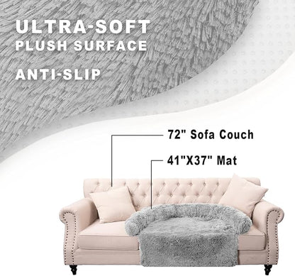 Tinaco Calming Dogs/Cats Bed Mats, Dog Pad Washable Removable Couch Cover, Plush Long Fur Mat for Pets, Waterproof Lining, Perfect for Small, Medium and Large Dogs and Cats (Light Gray, 41"x37")