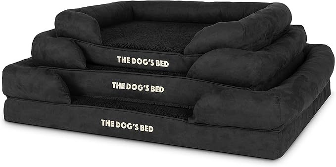 The Dog’s Bed Orthopedic Memory Foam Dog Bed with Bolsters for Large Dogs, Waterproof Washable Cover, Anti-Slip Base, Calming Surface – CertiPUR-Certified Foam, Plush Fabric, Black Plush, Large