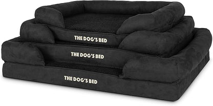 The Dog’s Bed Orthopedic Memory Foam Dog Bed with Bolsters for Large Dogs, Waterproof Washable Cover, Anti-Slip Base, Calming Surface – CertiPUR-Certified Foam, Plush Fabric, Black Plush, Large