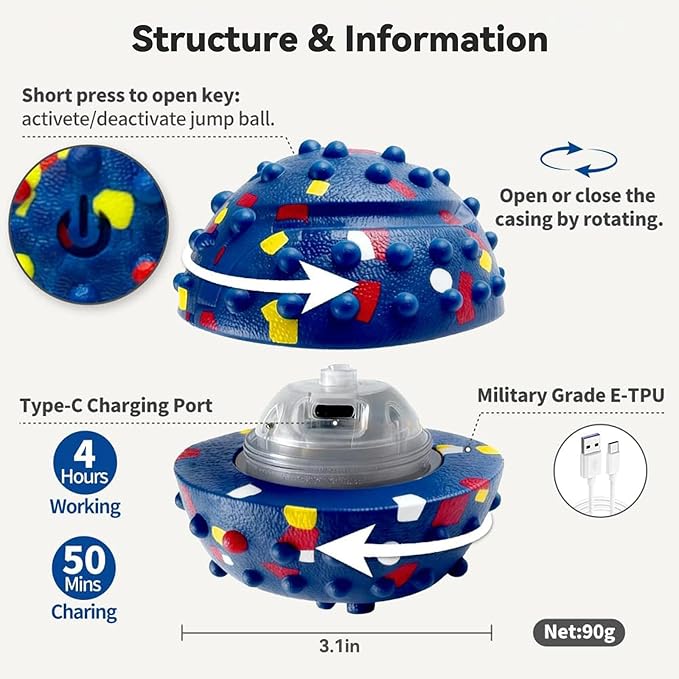 Smart Interactive Dog Toys Dog Ball, Chew-Resistant E-TPU Material, Auto Bouncing & Rolling, IP54 Waterproof, Interactive Dog Ball for Medium and Large Dogs, Indoor & Outdoor