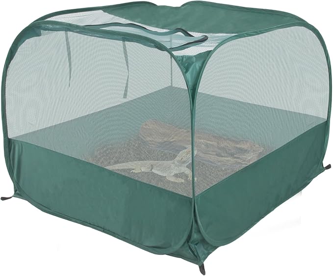 Foldable Portable Pet Playpen，Pop-Up Breathable Mesh Small Animal Cage with Transparent Walls & Bottom, Outdoor Indoor Small Animal Enclosures Tent for Lizards, Cats, Chickens, Rabbits (1M)