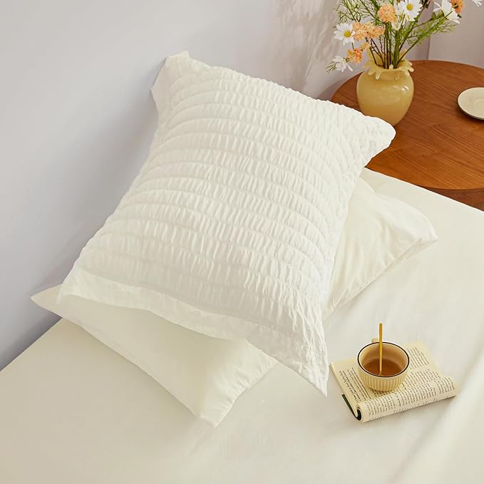 Love's cabin Seersucker Ivory King Size Comforter Set, 7-Piece All Season Lightweight Bed in a Bag Bedding Set with Comforter, Flat Sheet, Fitted Sheet, Pillowcases and Shams | Soft, Breathable, Lightweight