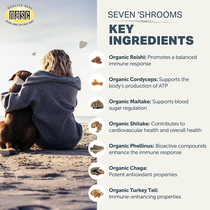 Four Leaf Rover Seven Shrooms - Organic Mushroom Supplement for Dogs - Veterinarian Formulated Whole Mushroom Extract