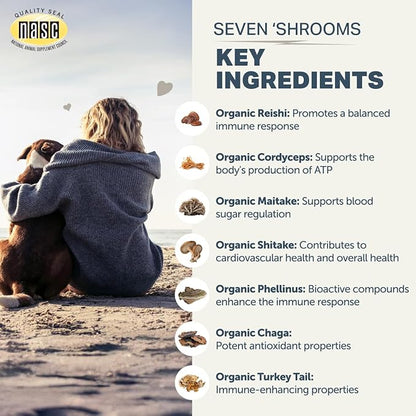 Four Leaf Rover Seven Shrooms - Organic Mushroom Supplement for Dogs - Veterinarian Formulated Whole Mushroom Extract