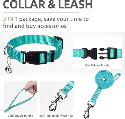 PUPTECK Adjustable Dog Harness Collar and Leash Set Step in No Pull Pet Harness for Small Medium Dogs Puppy and Cats Outdoor Walking Running, Soft Mesh Padded Reflective Vest Harnesses, Turquoise M
