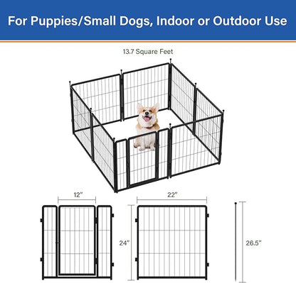 Dog Playpen 24 inch 8 Panels for Indoor & Outdoor Use – Heavy-Duty Metal Pet Fence with Ground Stakes, Rounded Ball Tops for Safety, Stable & Foldable Design, Easy to Assemble