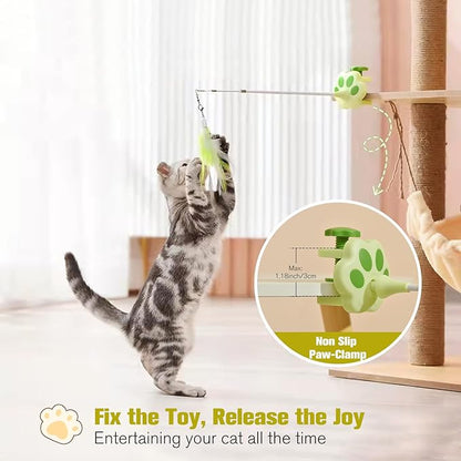 BEBOBLY 3-in-1 Retractable Cat Wand Toy for Indoor Cats Interactive Cat Feather Toys