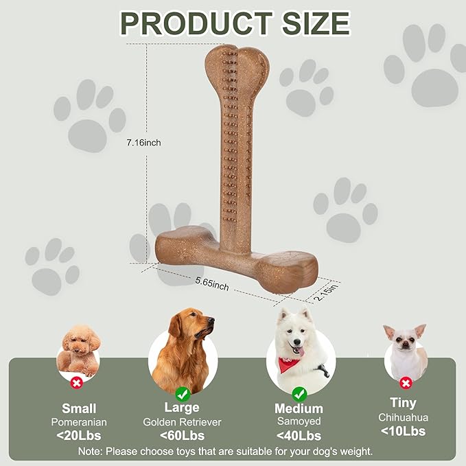 Dog Chew Toy for Aggressive Chewers T-Shaped Tough Dog Bone Toys for Small Medium Large Breed to Keep Them Busy (Medium/Large-Under 60LBS, Bacon Flavored)