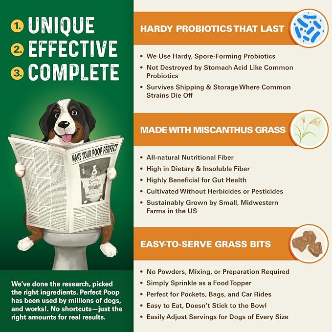 Perfect Poop Digestion & General Health Supplement for Dogs: Fiber, Prebiotics, Probiotics & Enzymes Relieve Digestive Conditions, Optimize Stool, and Improve Health (Cheddar Cheese, 4.2 oz)