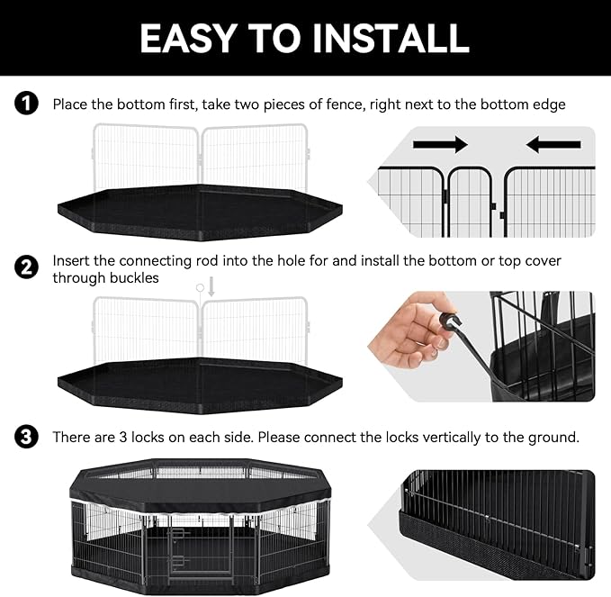 PJYuCien Dog Playpen Top Cover - Fits Most 8 Panels 24 Inch Width Metal Dog Fence Octagonal Pet Pen (Note: Only PlayPen Top Cover, NO PLAYPEN)