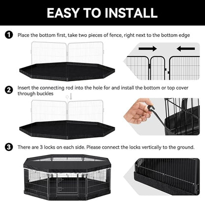 PJYuCien Dog Playpen Top Cover - Fits Most 8 Panels 24 Inch Width Metal Dog Fence Octagonal Pet Pen (Note: Only PlayPen Top Cover, NO PLAYPEN)