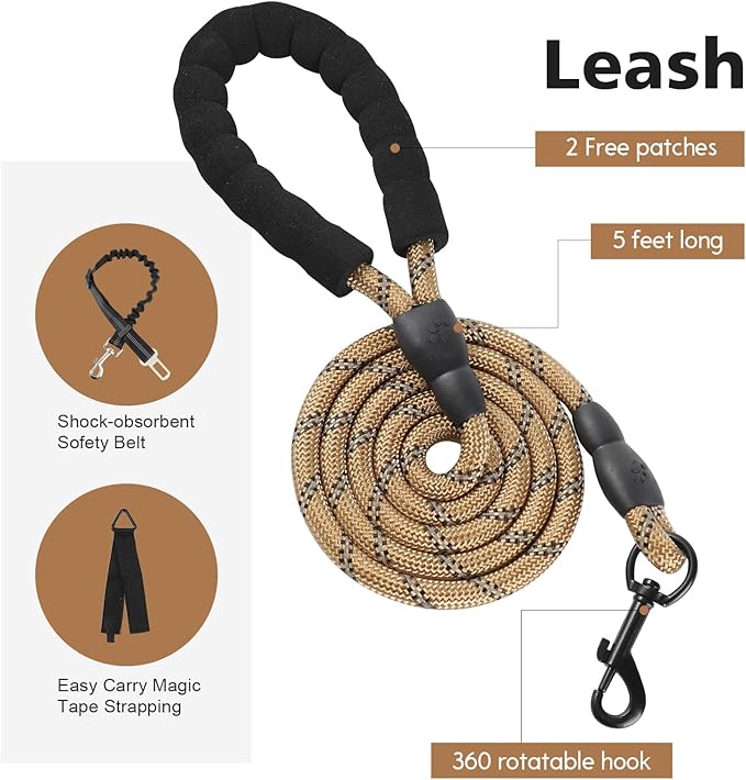 No Pull Tactical Dog Harness for Medium Dogs, Escape Proof Molle Dog Vest Harness and Leash Set, Adjustable Military Service Dog Harness with Handle for Medium Large Dogs(Brown,Medium)