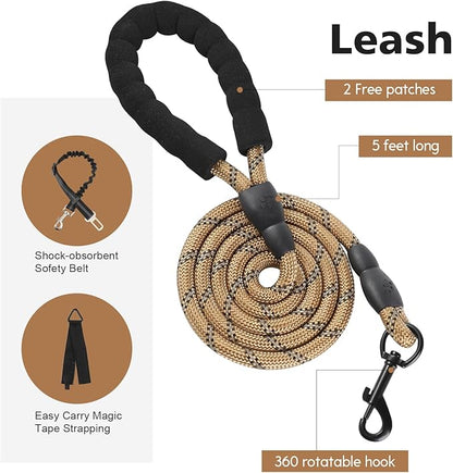 No Pull Tactical Dog Harness for Medium Dogs, Escape Proof Molle Dog Vest Harness and Leash Set, Adjustable Military Service Dog Harness with Handle for Medium Large Dogs(Brown,Medium)