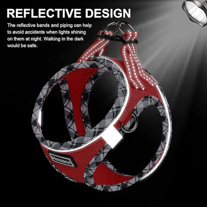 Mercano Soft Mesh Dog Harness and Leash Set, No-Chock Step-in Reflective Breathable Lightweight Easy Walk Vest Harnesses with Safety Buckle for Small Dogs, Cats (Red, L)