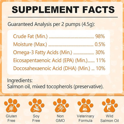 Wild Alaskan Salmon Oil for Dogs & Cats, Fish Oil Omega 3 Supplements with EPA & DHA, Support Skin & Coat, Itchy Relief, Immune, Joints & Heart Health, 8 oz