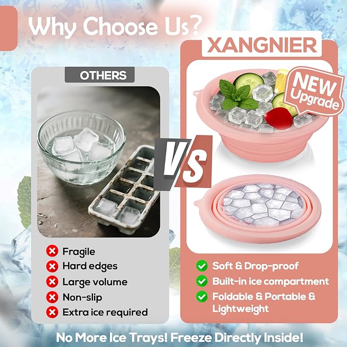 XANGNIER Face Bowl for Ice with Built-In Ice Tray – Collapsible Silicone Facial Ice Bath Bowl for Cold Plunge Therapy, Skin Tightening & Acne Relief – Black Portable Spa Tool for Home & Travel