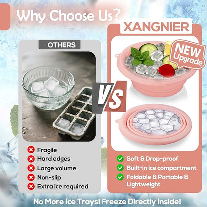 XANGNIER Face Bowl for Ice with Built-In Ice Tray – Collapsible Silicone Facial Ice Bath Bowl for Cold Plunge Therapy, Skin Tightening & Acne Relief – Black Portable Spa Tool for Home & Travel
