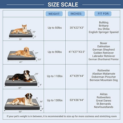 Vonabem Outdoor Waterproof Dog Bed Washable, Large Crate Pad 35 inch, Orthopedic Foam Pet Beds with Removable Cover Reversible, Wipeable Leather Anti-Slip Kennel Pads 35"x22" Grey
