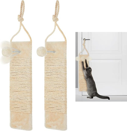 Dansydaisy 2 Pcs Cat Scratcher Door Hanging, 19.3 x 5.5inch Cat Scratching Post Wall Mounted, Natural Sisal Scratching Pad Surface with Ball Toy for Indoor Cats Kitty