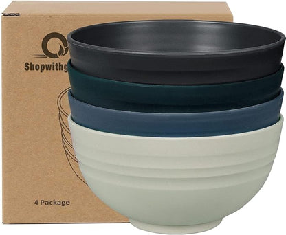 shopwithgreen Plastic Cereal Bowls, Reusable Bowls for Kitchen, Set of 4, Microwave and Dishwasher Safe Bowl for Soup, Oatmeal, Ramen, RV, Camping, Kids, College Dorm Room, 26 OZ, Dark Coastal