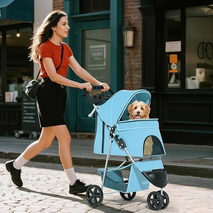 Pet Stroller for Small Dogs 10 lbs, Dog Stroller for Medium Dogs 30 lbs, Cat Strollers for 2 Cats, 3 Wheels Foldable Jogger Puppy Stroller with Storage Basket and Cup Holder, Mint