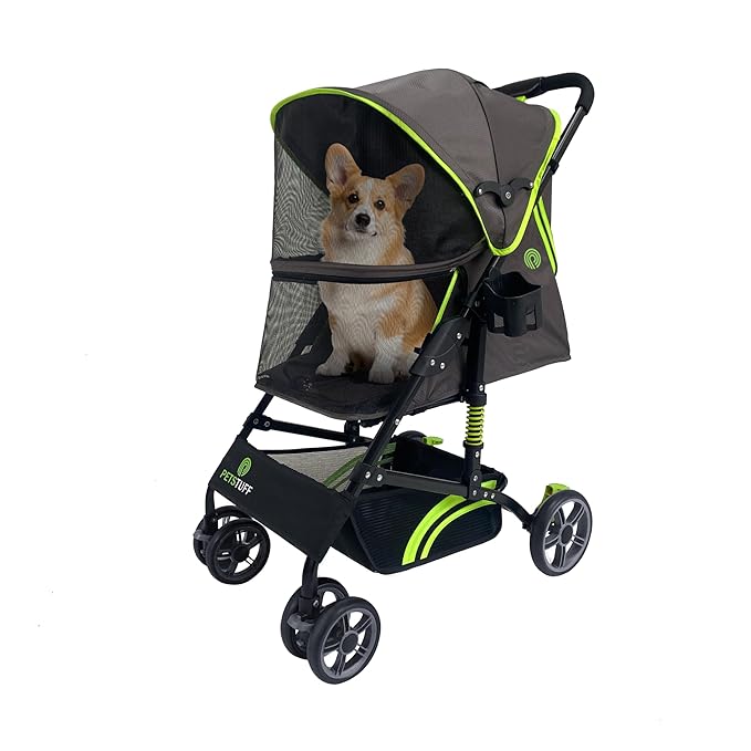 22” Buddy Buggies Foldable Pet Stroller - Shock Absorbing Frame with Storage - Machine Washable Fabric - Durable Mesh & UV Protected Retractable Canopy - Cat & Dog Stroller Up to 30lb