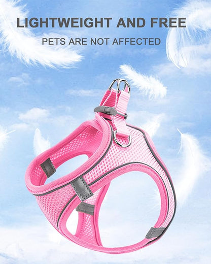 M Pink Soft Mesh Dog Harness and Leash Set,No Escape Puppy Harnesses for Training Walking， Reflective Adjustable Puppy Vest for Small Medium Dogs, Cats (Pink, M)