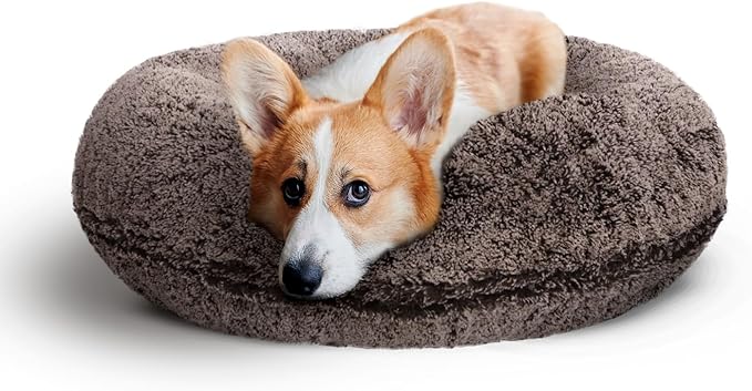 Bessie and Barnie - Luxury Extra Plush Faux Fur Bagel Pet/Dog Bed (Frosted Willow, Me)