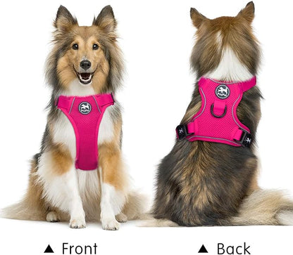 PoyPet Reflective Soft Breathable Mesh Dog Harness No Choke Double Padded Vest Adjustable(Fuchsia,L)