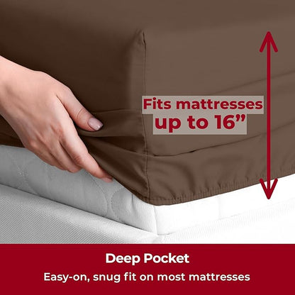 Mellanni Twin Sheets Set - 3 PC Iconic Collection Bedding - Hotel Luxury, Extra Soft, Cooling Bed Sheets - Wrinkle, Fade, Stain Resistant (Twin, Brown)