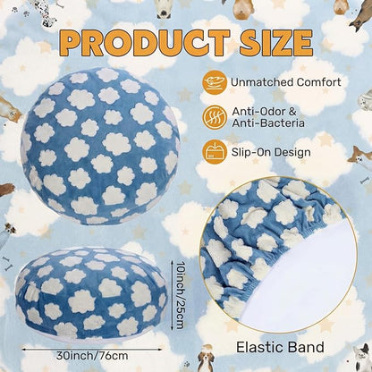 Youyole Medium Washable Round Dog Bed Cover Replacement Waterproof 30 x 30 x 10 in Round Donut Bed Cover for Dog Soft Blue Beds Protector Sheet with Lovely Clouds Print for Donut Beds & Pet Couch