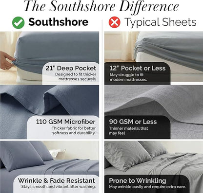 Southshore Fine Living, Inc. Extra Deep Pocket Twin Bed Sheets Set, 4-Piece Ultra Soft Microfiber Sheets with 21" Deep Twin Fitted Sheet, Oversize Flat Sheet, 2 Standard Size Pillowcases, Slate Blue
