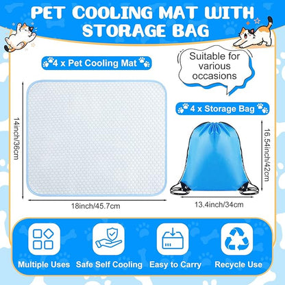 Chunful 4 Pack Dog Cooling Mat 18 x 14 Inches Pet Cooling Pads Summer Cat Self-Cooling Blanket Portable Washable Ice Silk Non-Skid Mat for Small Dogs Puppy and Cats up to 10 Lbs