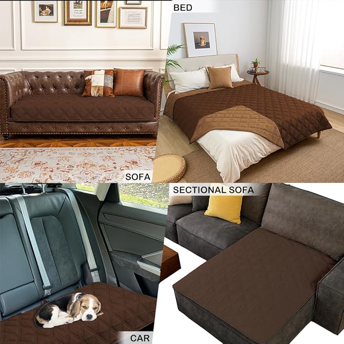 fuguitex Waterproof Dog Blanket Reversible for Small Dogs Resistant Leakproof Washable Couch Cushion Bed Protector Cover for Indoor Furniture Pet Friendly（40"*50",Brown+Chocolate