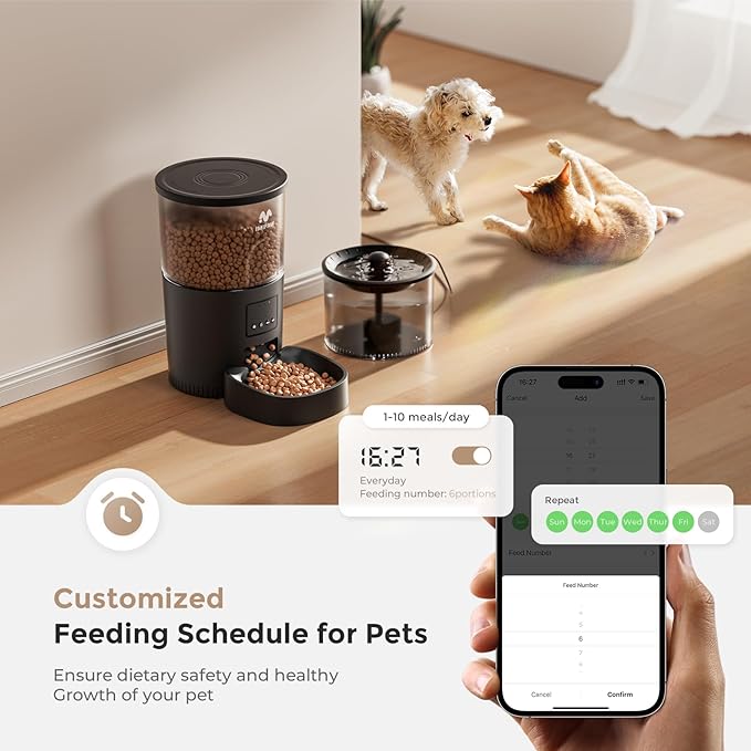 IMIPAW Automatic Cat Feeder 5G WiFi and Water Dispenser, Timed Dry Food Dispenser APP Remote Control, Programmable Portions, with Desiccant, Cat Fountains for Drinking with Filter, Small Pets (Combo)