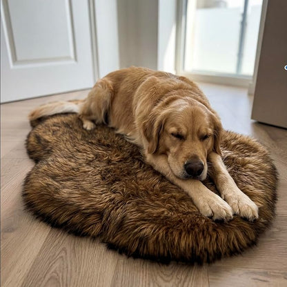 IHAPPYDOG Luxury Faux Fur Orthopedic Dog Bed, Memory Foam Dog Bed for Small, Medium, Large and XL Pets, Fluffy Pet Bed with Waterproof and Washable Cover (Brown, 50"x30")