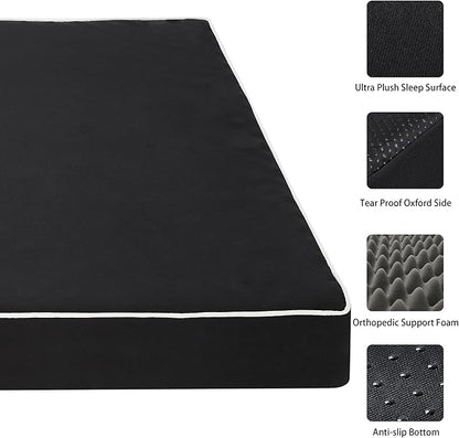 Dog Bed Mats for Large Big Dogs - Orthopedic Dog Pet Bed Thick Egg Foam Crate, Removable Washable Cover, Non-Slip Bottom Durable Dog Crate Bed Mat (Black, XXL(47''x29''x4''))