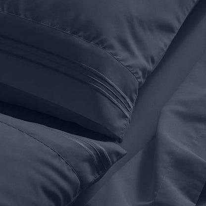 Mellanni California King Sheet Set - 6-Piece Iconic Collection Bedding, (Including 4 Pillowcases), 21-Inch Extra Deep Pocket, Easy Care, Ultra Soft, Cooling Sheets, Brushed Microfiber - Navy Blue