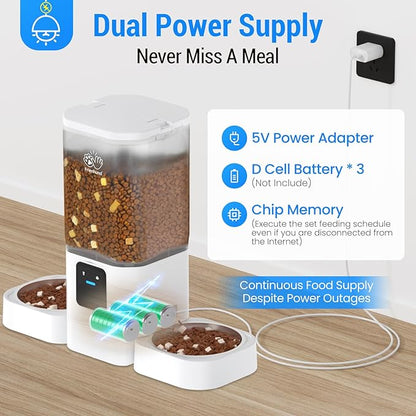 Frienhund Automatic Cat Feeders 2 Cat with Slow Feed: 7L Dual Automatic Dog Feeder with 5G WiFi, Double Auto cat Food Dispenser for Multiple Pets, Detachable for Easy Clean - 29 Cup (ACF190W-B)