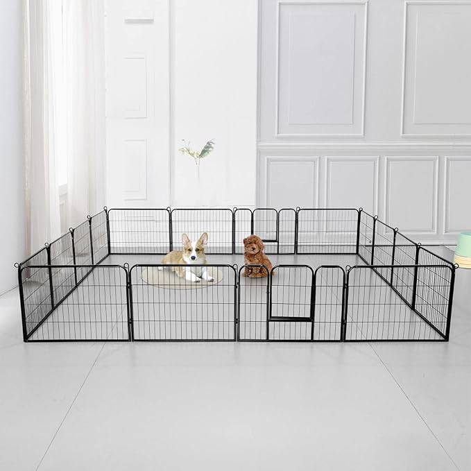 Yaheetech Wide Panel Dog Playpen, 16 Panels 24 inch High Pet Pen with Gate, Portable Indoor Outdoor Fence for Small/Medium Breed Dogs