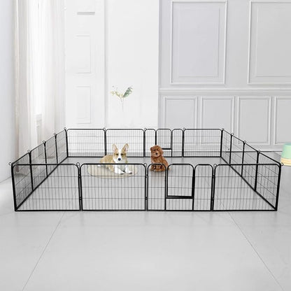 Yaheetech Wide Panel Dog Playpen, 16 Panels 24 inch High Pet Pen with Gate, Portable Indoor Outdoor Fence for Small/Medium Breed Dogs