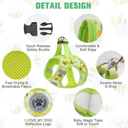 BEAUTYZOO Step in Dog Harness and Leash Set,Reflective Dog Harness No Pull No Choke Puppy Harness for Small Medium Large Dogs Cats,Soft Padded Mesh Vest Harnesses for Girl and Boy Pets, Bee M