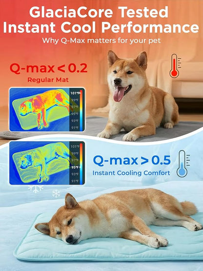 Dog Cooling Mat for Medium Dogs, 35"x24" Breathable Self Cooling Crate Mat for Dogs & Cats, QMAX>0.5 Portable Washable Pet Cooling Mat for Dog Bed, Thickened Cool Fiber Indoor/Outdoor Summer,Blue