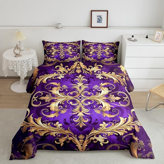Erosebridal (Just Print Damask Queen Size Comforter Set, Vintage Aztec Flower Microfiber Bedding for Kids Boys Girls, Exotic Bohemian Paisley Quilt Set, Fashion Victorian Baroque Hippie Bed Sets